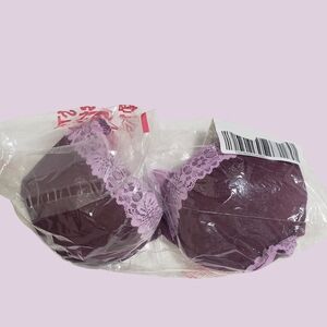 PINK Victorias Secret Push-Up Bra Heather Burgundy Viral Cotton Lace Trim NWT